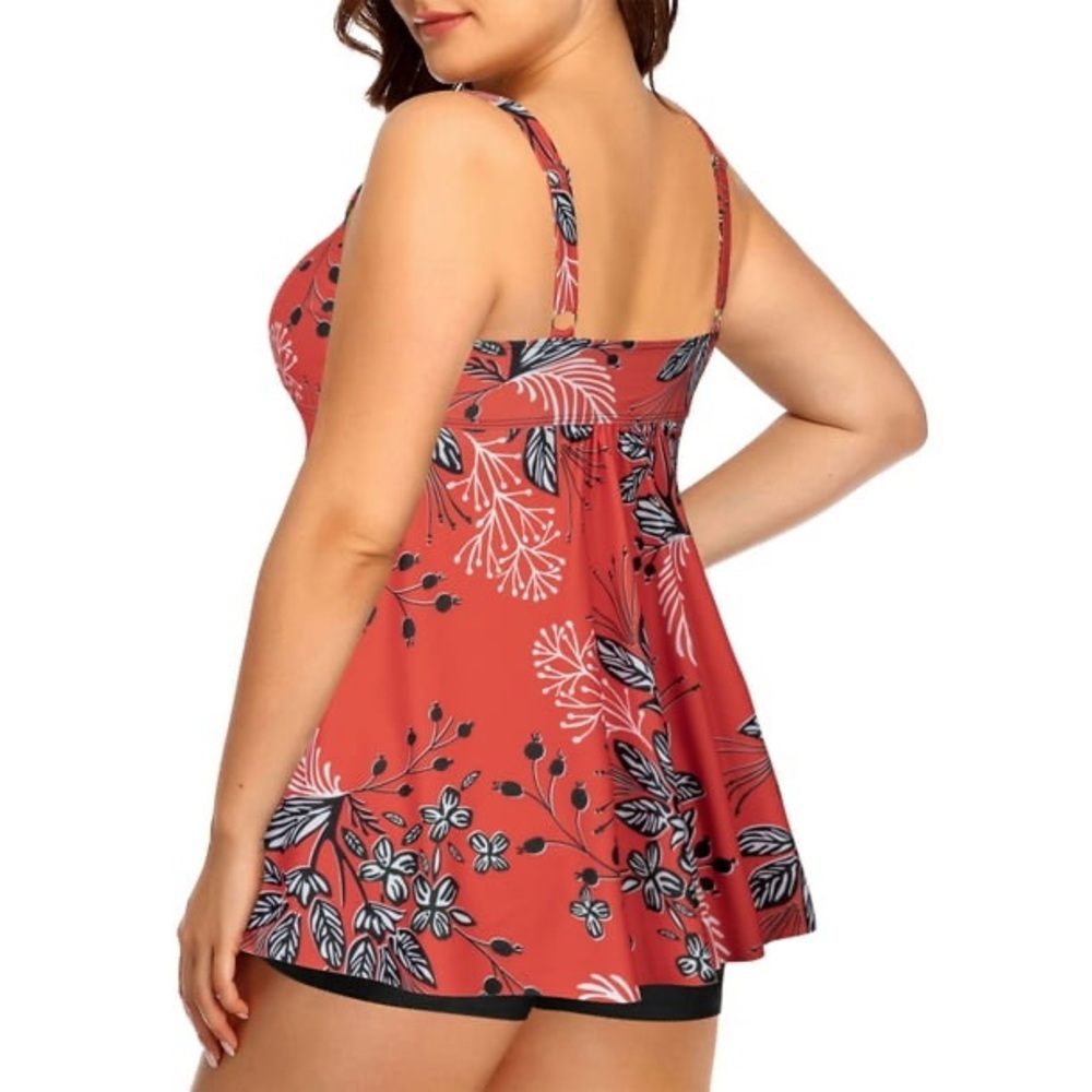 Rivelino Plus Size V-Neck Tankini with Boyshorts Two-Piece Bowknot - Picture 4 of 9